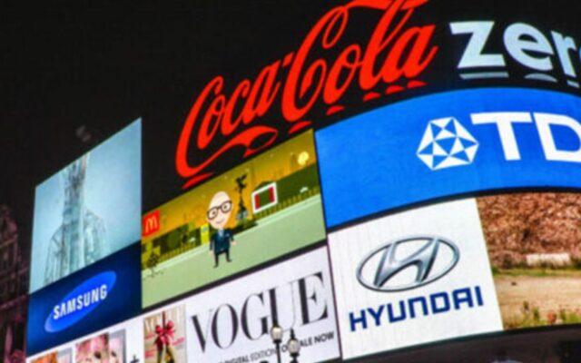 branding billboard london night time